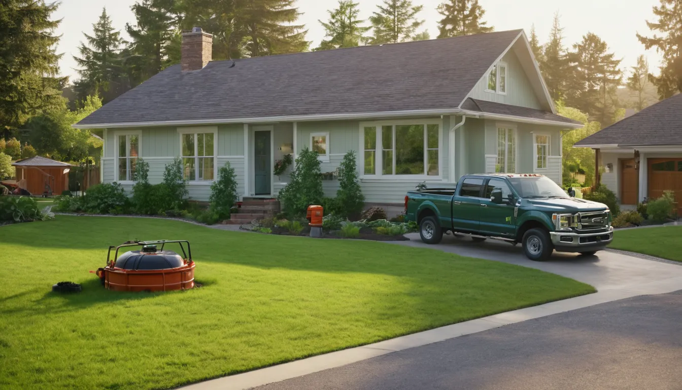A friendly septic provider talking with a homeowner near a lawn in Millbrook