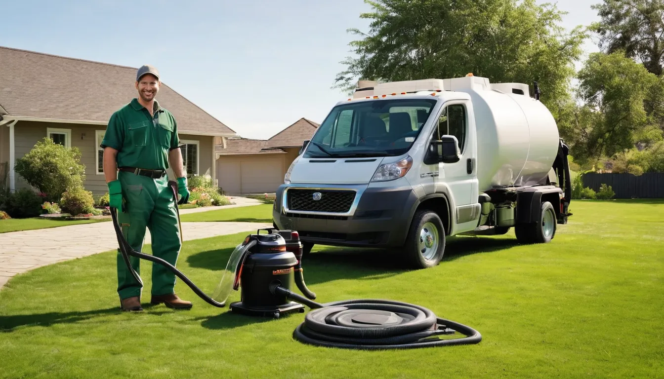 A local septic provider's vacuum truck parked beside a home's septic tank access lid in the Millbrook area